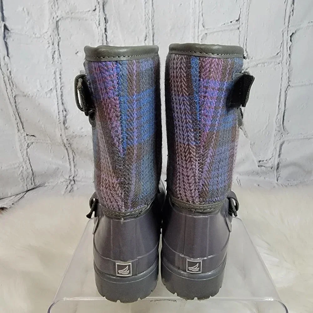 Sperry Rain Boots ‎ Womens 6 Plaid Fabric Rubber Waterproof Outdoor Preppy Cute
